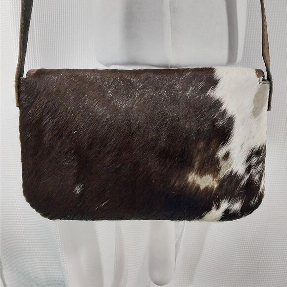 RICH BROWN AND WHITE GENUINE COWHIDE LEATHER CROSSBODY PURSE, BAG, HANDBAG! - Picture 5 of 10